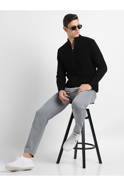 Dennis Lingo By Styli Mock Neck Slim Fit Cardigan with Front Zip