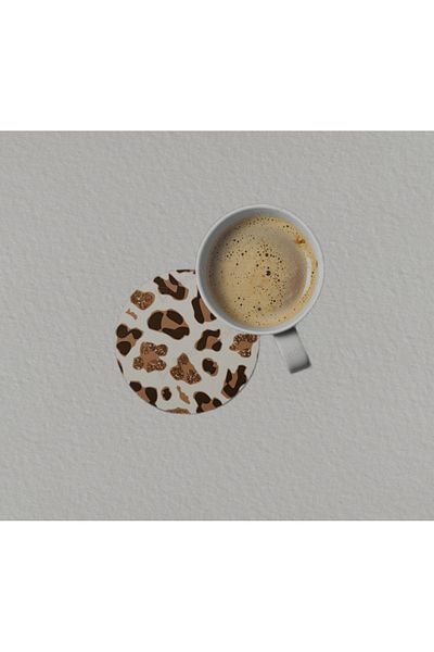 EYBaskı Tasarım Set of 2 Leopard Porcelain Cup and Coaster