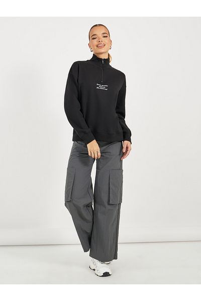 Styli Regular Fit Regular Length Half Zip Slogan Sweatshirt