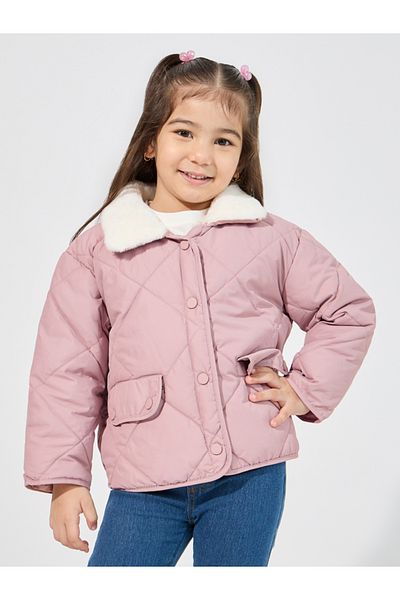 Styli Lined Faux Fur Collar Quilted Jacket