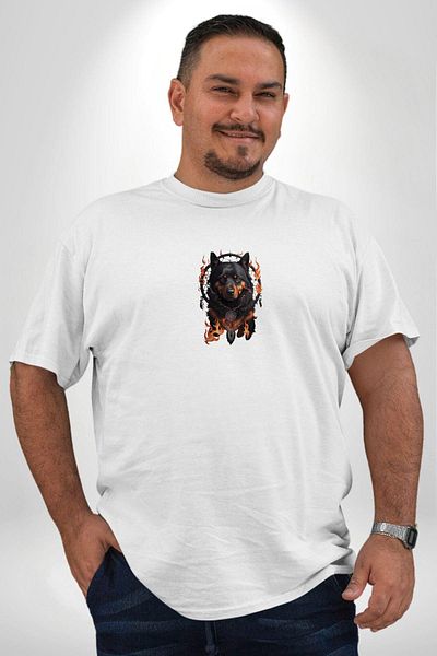 Angemiel تي شيرت Rottweiler Dream Pattern - أبيض، مقاس كبير، للنساء والرجال للجنسين