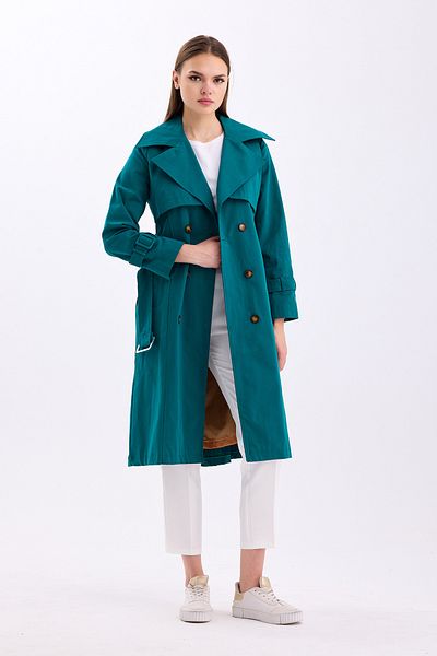 PASTELASTORE 100% Cotton Gabardine Long (110cm) Lined Belted Women's Trench Coat 1111