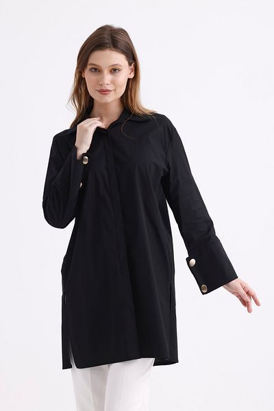 PASTELASTORE Cămașă cu tunică lungă din popelin elastic, 96% bumbac, pentru femei - 1160 cu manșete largi