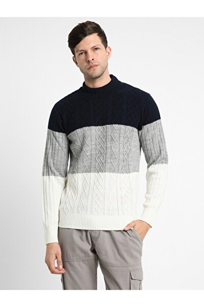 Dennis Lingo By Styli Textured Knit Color Block Sweater