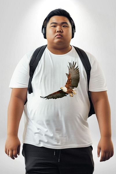 Angemiel تي شيرت أبيض كبير الحجم Eagle Freedom - للرجال والنساء للجنسين، مطبوع من الأمام