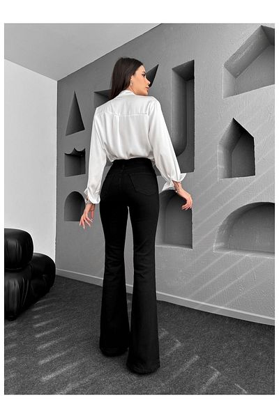 LİMABEL Milano Black Flare Leg Jeans High Waist Power Lycra Jeans (Buy 1 Size Larger)