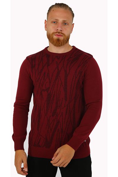 DAKSEL Brg Claret Red Color Patterned Men's Slim Fit Knitwear-Sweater