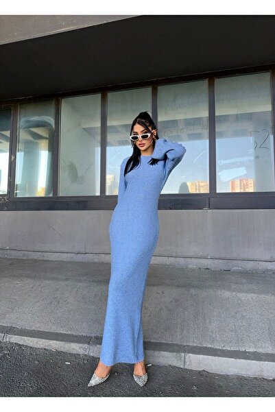 novalook Dokulu İspanyol Kol  Triko Maxi Elbise