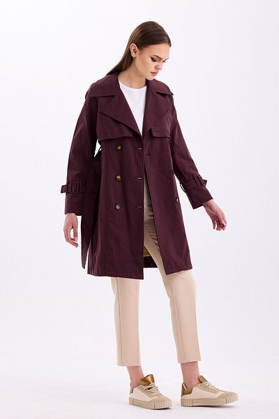 PASTELASTORE 100% Cotton Gabardine Midi (95cm) Lined Belted Women's Trench Coat 1113