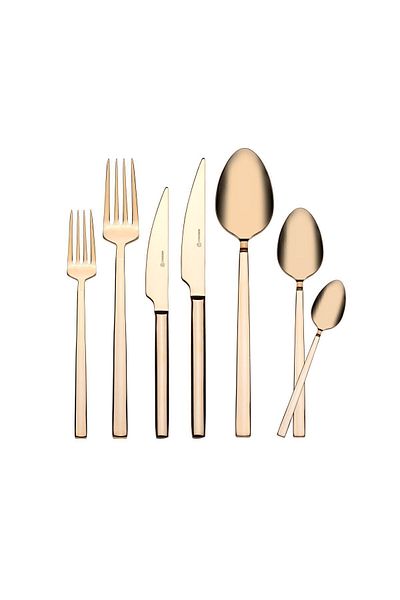 KORKMAZ Veneta 84 Piece Gold Fork Spoon Knife Set