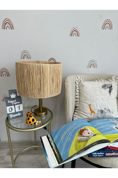 Maison Avf Wicker Raffia Lampshade - Antique Gold Base, Scandinavian Modern Rattan Lighting