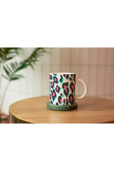 EYBaskı Tasarım 2' Lİ SET LEOPARLI PORSELEN KUPA VE BARDAK ALTLIĞI