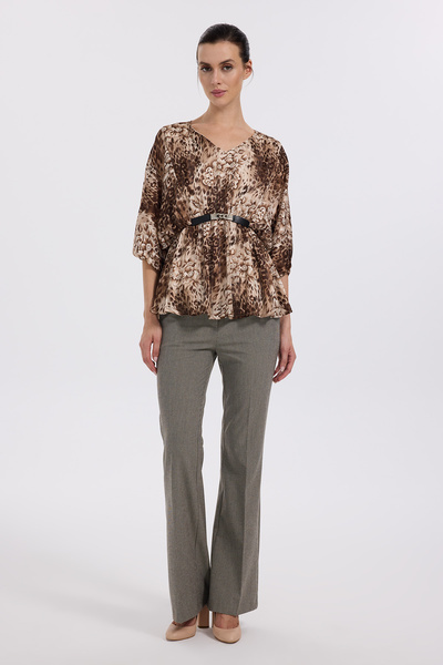 Ekol Floral Patterned Blouse with Ornamental Waist Belt