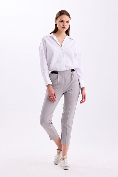 PASTELASTORE High Waist and Ankle Length Narrow Leg Women's Trousers 3333 - Waist Detail and Elastic