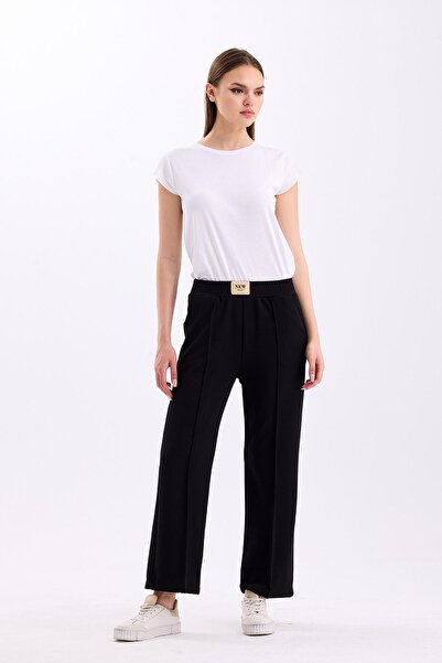 PASTELASTORE بنطلون نسائي من قماش البالازو ذو خصر عالي وساق واسعة مع خصر مطاط...