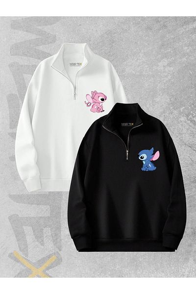 WEARTEX 2-Piece Half Zipper Stitch and Angel Printed Lover Couple Sweatshirt