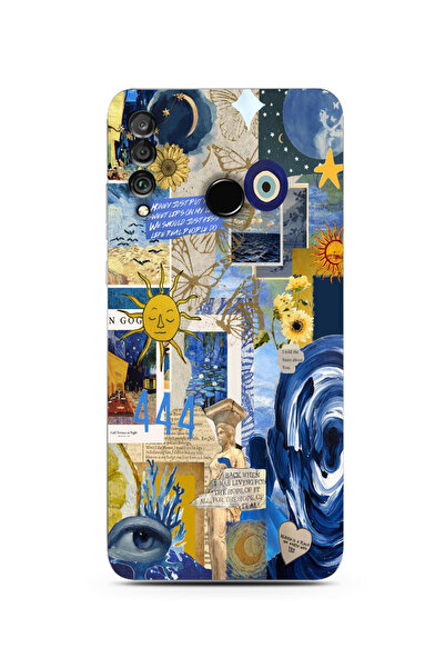 moonset Huawei P30 Lite Uyumlu Mavi Kolaj Tasarımlı Baskılı Şeffaf Telefon Kı...