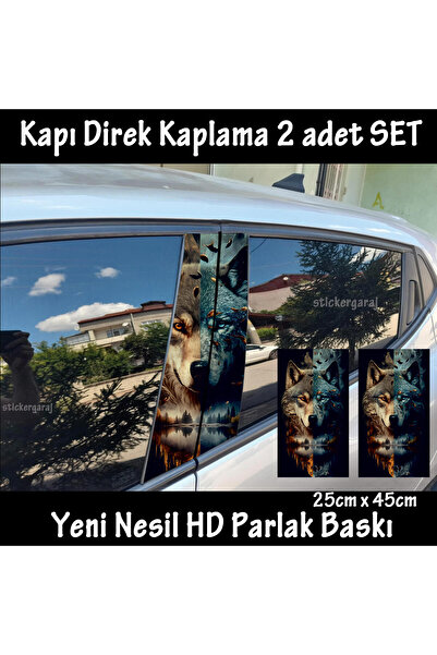 Automod asil kurt dağ folyo - 2adet yan kapı direk kaplama sticker yapıştrma