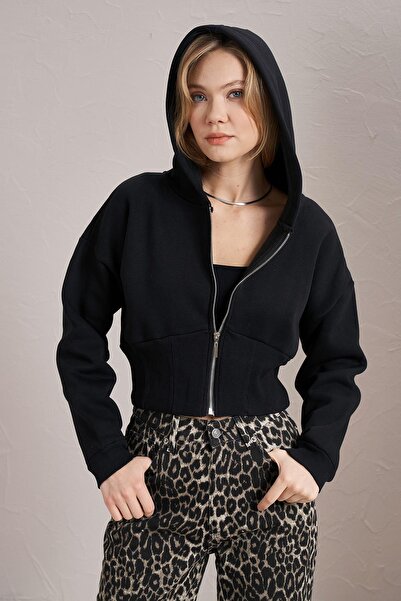 TENA Γυναικεία φούτερ με μαύρη κουκούλα με φερμουάρ στη μέση