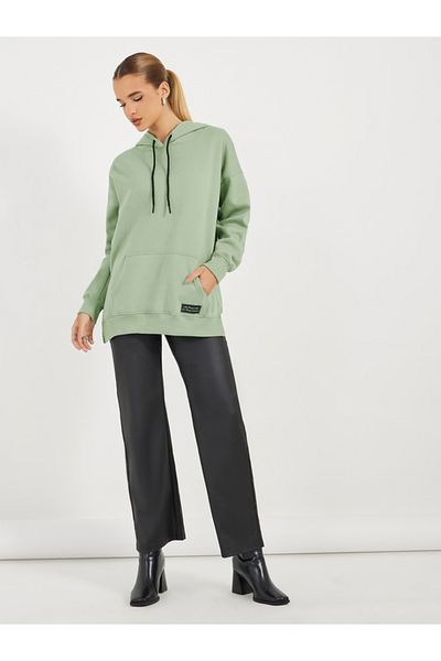 Styli Oversized Longline Hoodie with Badge & Side Slits
