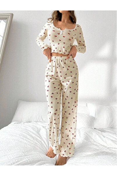 PEMBİŞ HOMEWEAR Super Soft Cream Cherry Pajama Set