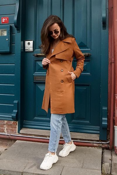PASTELASTORE 100% Cotton Gabardine Midi (95CM) Lined Belted Women's Trench Coat 1113
