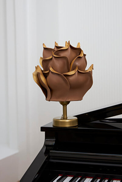 Maison Avf Dekor Eva Çiçeği Kablosuz Masa Lambası Üst Gold Kahve-alt Eskitme ...