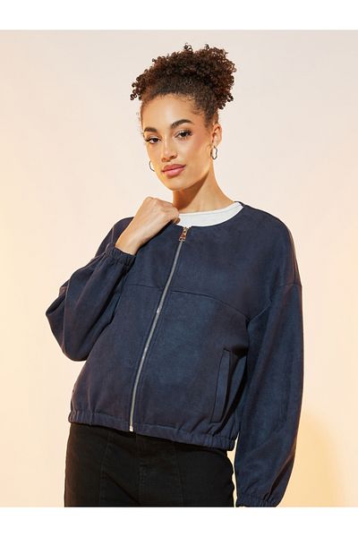 Styli Suede Look Front Zip Regular Fit Jacket