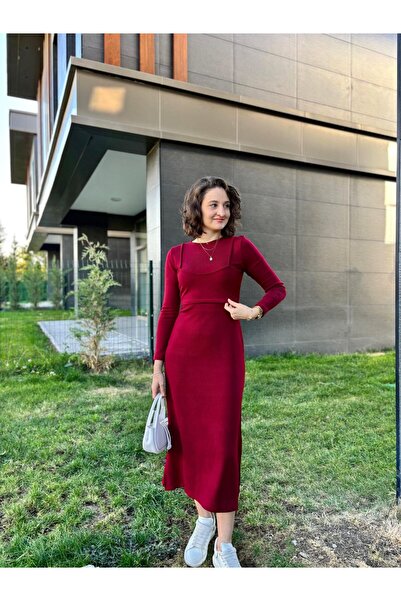 Butik Kendinden Croplu Akrilik Elbise