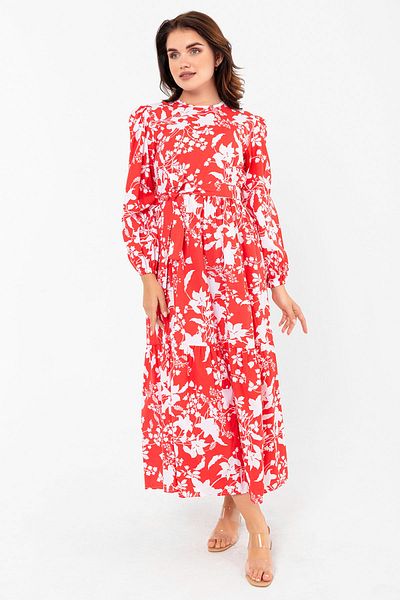 PASTELASTORE Leaf Patterned Colorful Cotton Summer Spring Belted Dress 2101