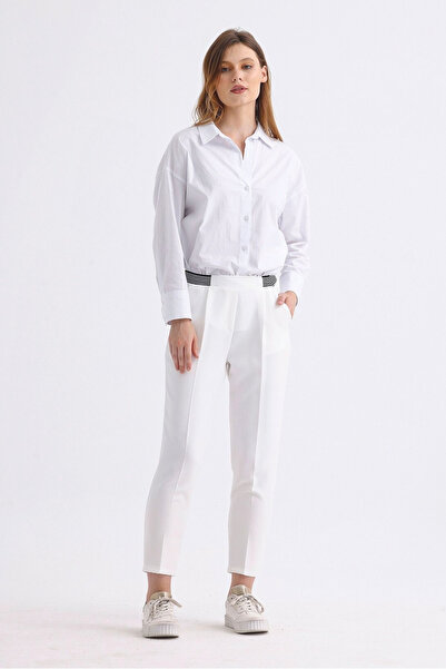 PASTELASTORE Bela elastična hlača sa detaljima u struku Visok struk uska noga...