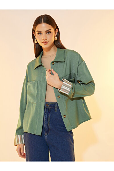 Styli Striped Contrast Sleeve Pocket Detail Jacket