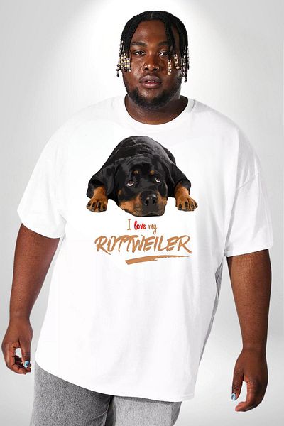 Angemiel تي شيرت رجالي أبيض مقاس كبير من Rottweiler Love - مطبوع من الأمام