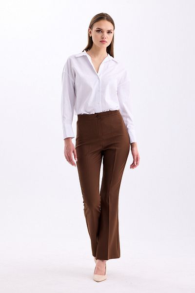 PASTELASTORE Women's High Waist Flared Leg Fabric Pants 3345