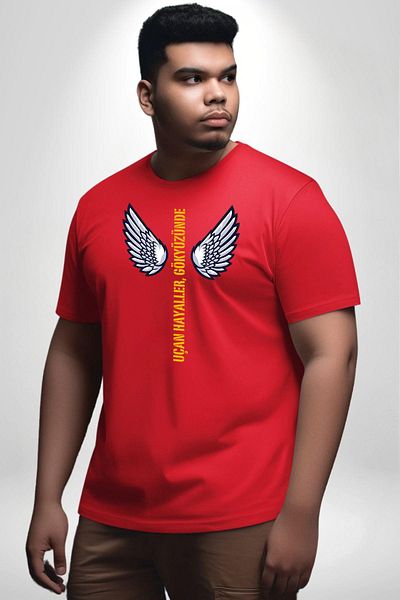 Angemiel تي شيرت Red Flying Dreams Angel Wings - تي شيرت أساسي بمقاس كبير
