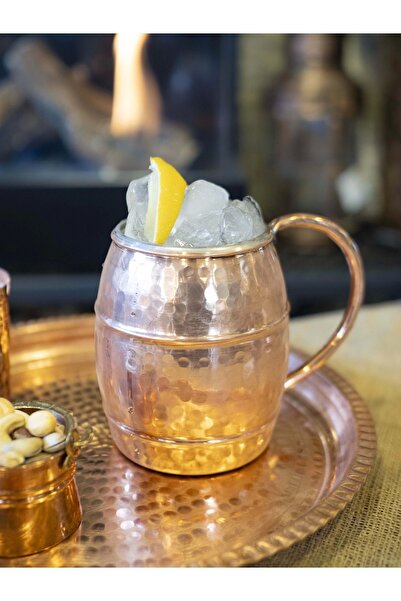 Bakır Concept Copper Mug Cup Barrel Model Hammer Forged Bright Copper Color