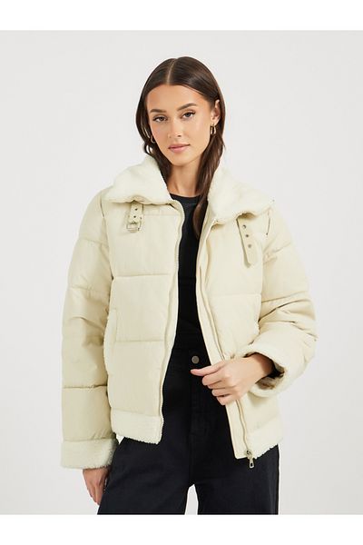 Styli Regular Fit Regular Length Padded Jacket with Faux Fur Lining