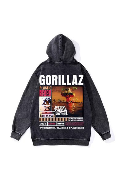 Touz Moda Φούτερ Gorillaz Vintage με κουκούλα που πλένεται