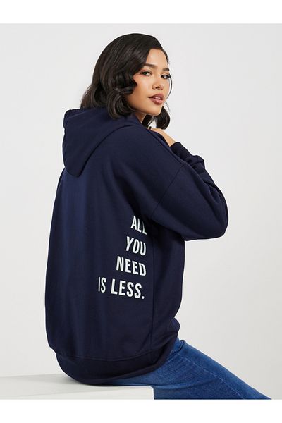Styli Oversized Longline Back Slogan Hoodie