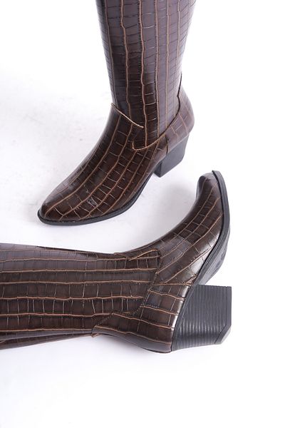 Shoesers Γυναικείες μπότες κροκό με φερμουάρ με χοντρό τακούνι, ειδικής σχεδίασης Western