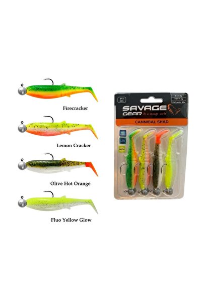 Savage Gear Cannibal Shad 8cm 5gr 7.5gr Dark Water 4adet Hazır Silikon Yem Seti