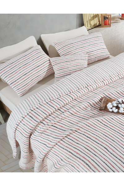 destinyhometex Ultra Soft Striped Muslin Quilt - 6 Layers, Fringeless, 230X250 / 2 Pieces 50X70Cm Pillowcase Set