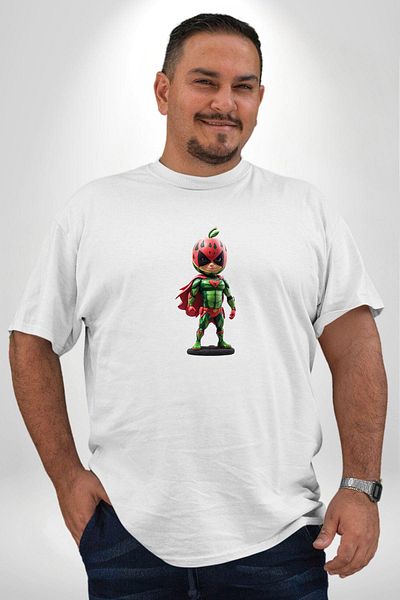 Angemiel تي شيرت أبيض كبير الحجم للنساء والرجال للجنسين - طباعة أمامية أساسية Super Watermelon Man