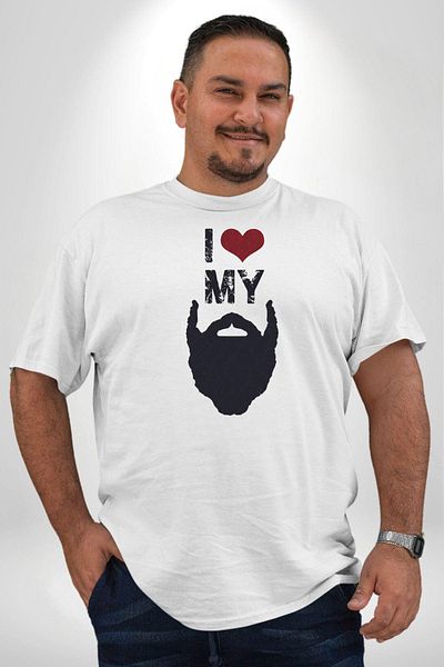 Angemiel تي شيرت أبيض كبير الحجم - I Love My Beard، للرجال والنساء للجنسين، تي شيرت أساسي مطبوع من الأمام