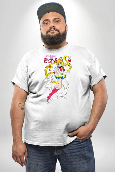 Angemiel تي شيرت Sailor Moon Anime - Usagi Tsukino أبيض مقاس كبير