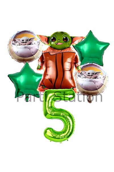 Parti Station مجموعة بالونات ستار وورز يودا للأطفال بعمر 5 سنوات باللون الأخض...