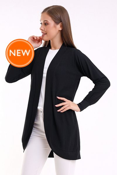 Şiir Cardigan flexibil cu mânecă lungă ovală raglan pentru femei Moshi din bumbac pieptănat negru - Cardigan hijab
