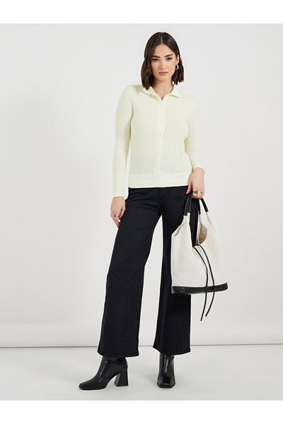 Styli Pointelle Button Down Knit Shirt