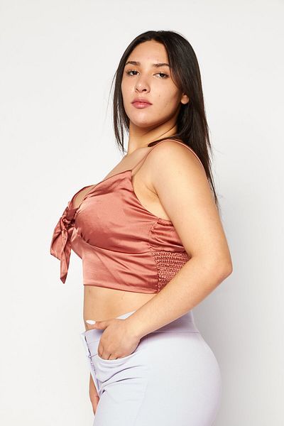 Endless Blu Women Halter Neck Sleeveless Textured Crop Top, Brown