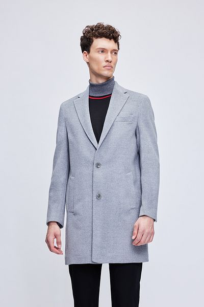 Hatemoğlu Gray Slim Fit Jacket Collar Wool Stamp Coat